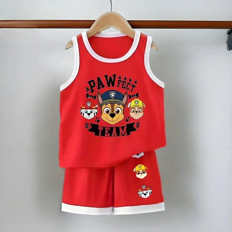 Summer Boys Breathable Sport Clothing Sets PAW Patrol Printed Children's Basketball Top and Shorts 2pcs Set Kids Casual Outfits