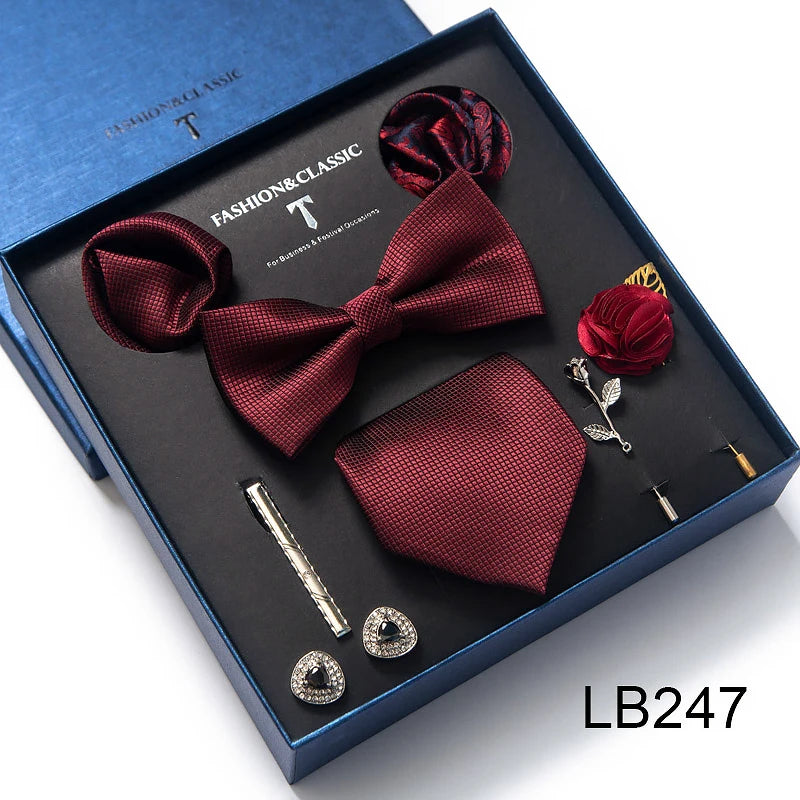 Men's Tie Set Luxury Gift Box Silk Tie Necktie Set 8pcs Inside Packing Festive Present Cravat Pocket Squares Holiday Gift Men