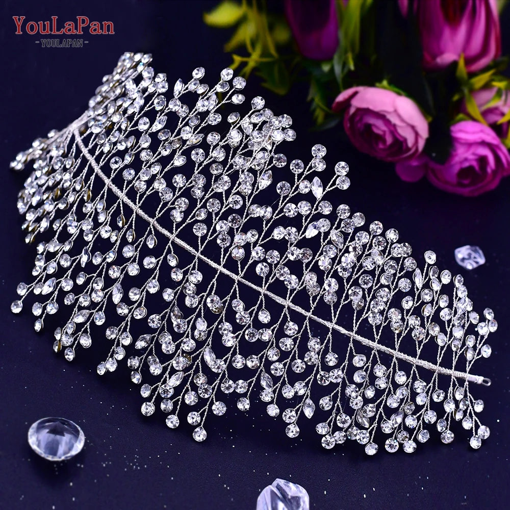 YouLaPan Golden Wedding Crystal Headband Hair Accessories Woman Wedding Hair Jewelry Rhinestone Bridal Tiara and Headdress HP240