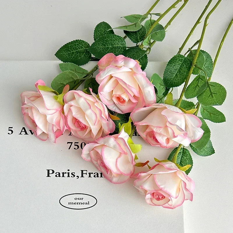 Artificial Roses Velvet Flowers with Long Stem Fake Roses Bouquet DIY for Home Vase Garden Craft Flower Wall Wedding Decoration