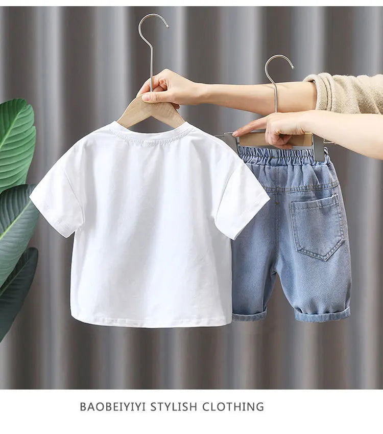 2849 Boys Summer Suit 2023 New Children's Summer Cool Handsome Short Sleeve Baby Boy Thin Fashionable Clothes