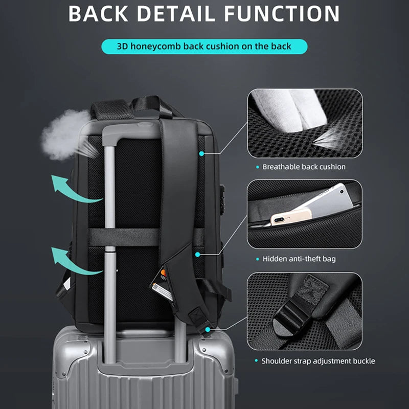 Swiss Men‘s 15.6 Inch Laptop Backpack Expandable PC Hard Shell Bag TSA Anti-theft Waterproof Backpacks USB Business Travel Bag