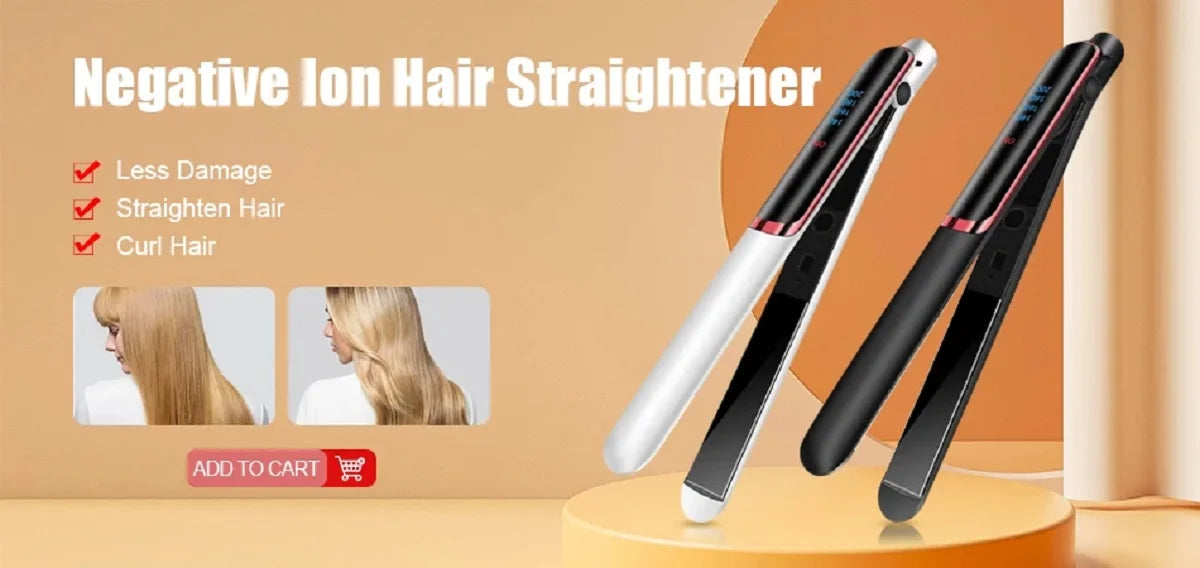 Mini Splint Flat Iron Hair Straightener Curling Wand Curly Ceramic Curler Straight Dual Purpose Hair Styling Tool WITH Hair Clip