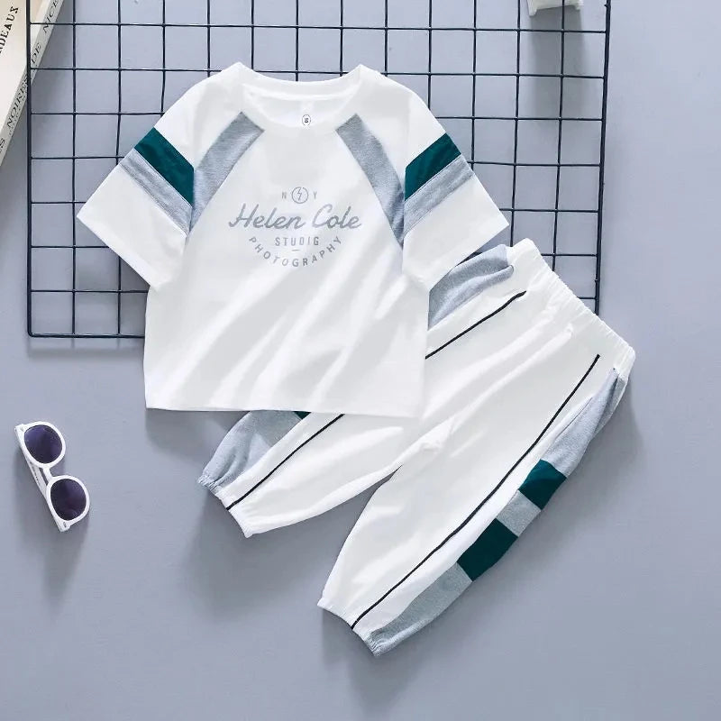 Boys Summer Clothing Set 2023 New Children's Cool Loose Fit Sportswear Korean Edition Baby Short Sleeve T-shirt 2 Pieces