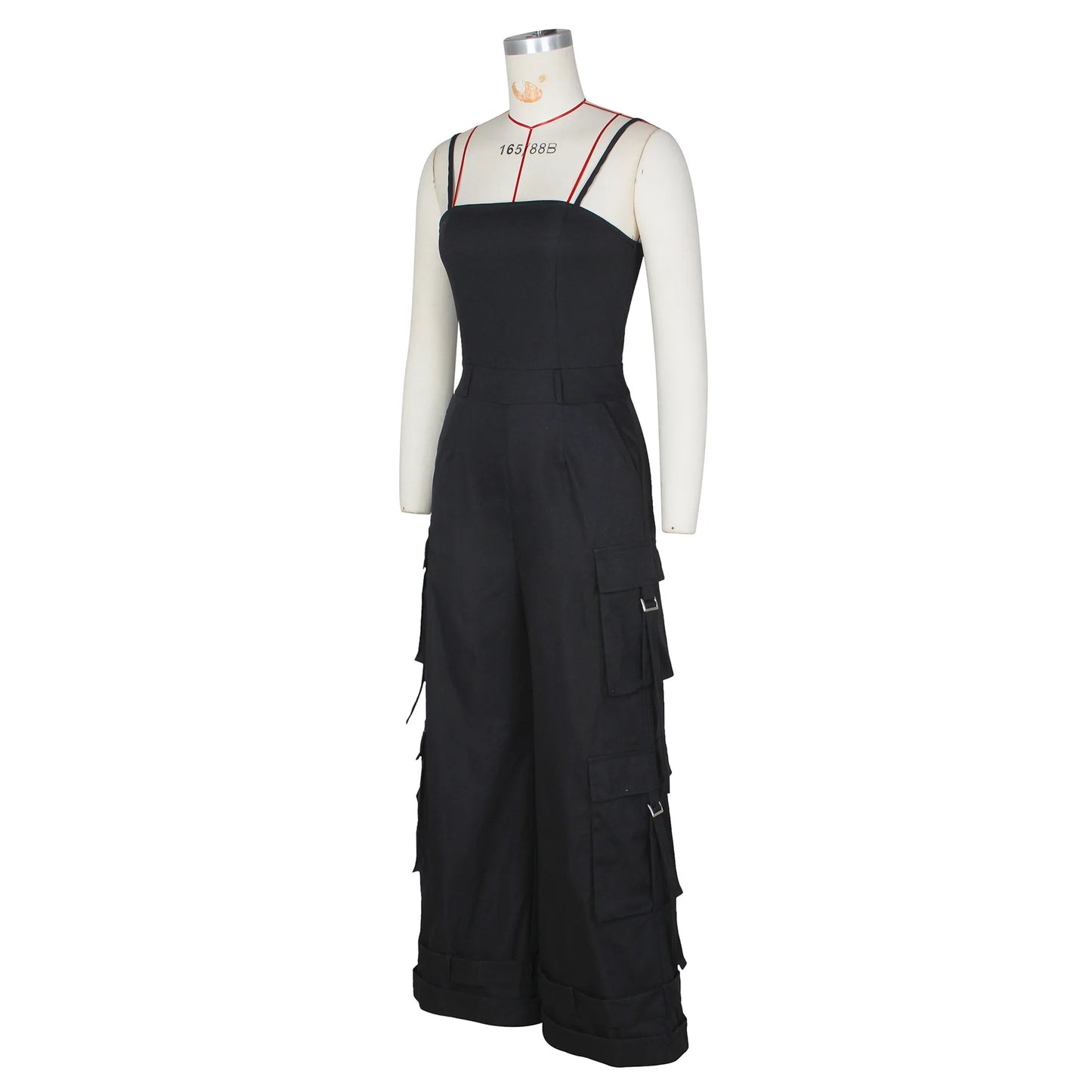 Women's Clothing 2025 Spring Summer New Sexy Sleeveless Solid Color Casual Multi Pocket Workwear Jumpsuit Wide Leg Pants