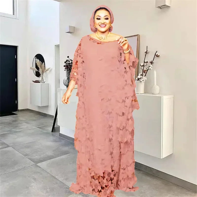 Lace Hollow Africa Dress African Dresses for Women African Clothes 2025 Dashiki Taditional Boubou Arabic Robe Femme Musulmane