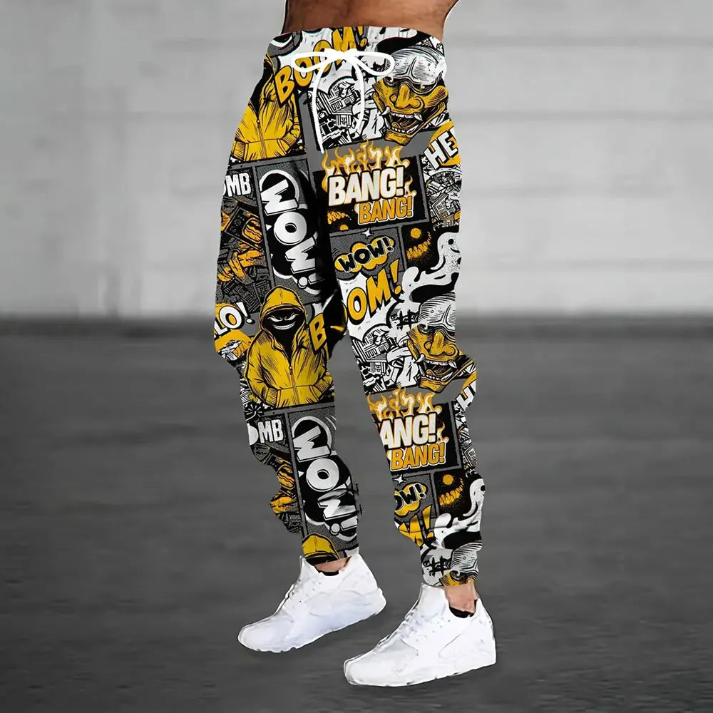 Winter New Thick Warm Pants 2026 New Fashion 3D Flame Print Sweatpants Men Large Size Loose Casual Pocket Drawstring Sweatpants