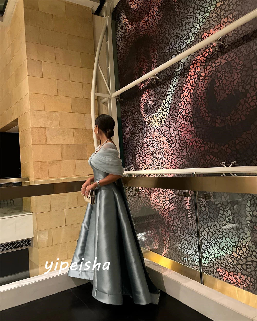 Customized Elegant Off-the-shoulder A-line Celebrity Dress Beading Paillette / Sequins Tulle Charmeuse Evening