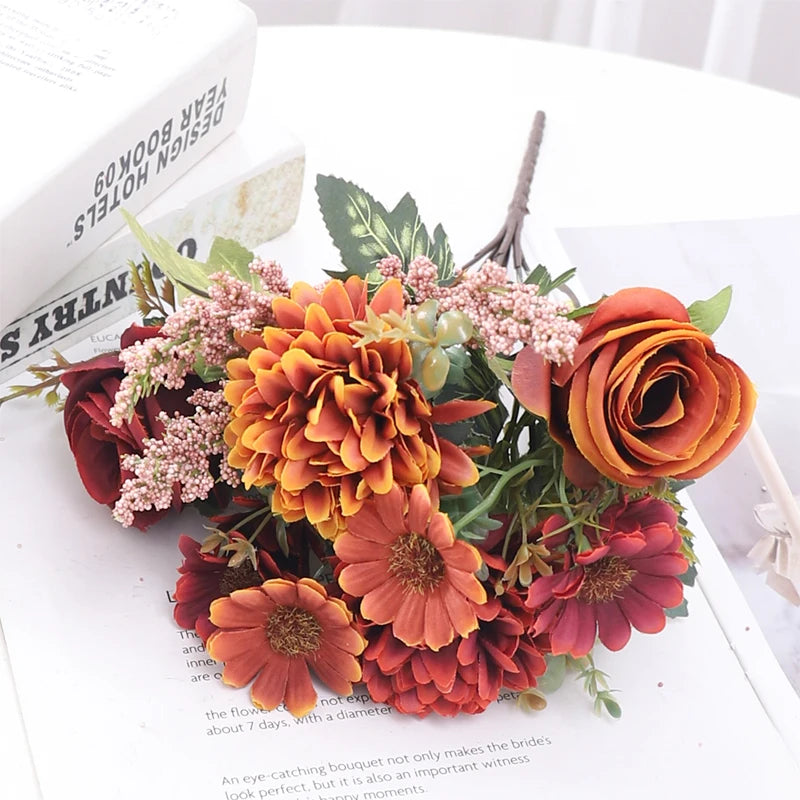 30cm Autumn Artificial Flowers Rose Bride Wedding Christmas Decoration For Vase Home Living Room DIY Fake Bouquet Daisy Plants
