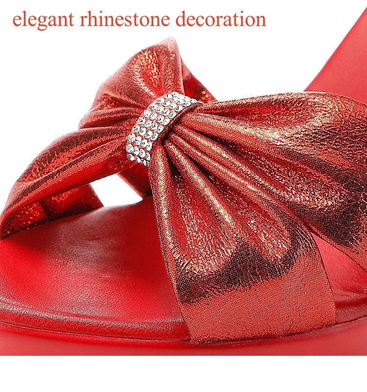 Plus Size 32-43 Elegant Silver Red Wedding Shoes Women Platform Sandals Summer 2025 Block High Heels Leather Sandals Model