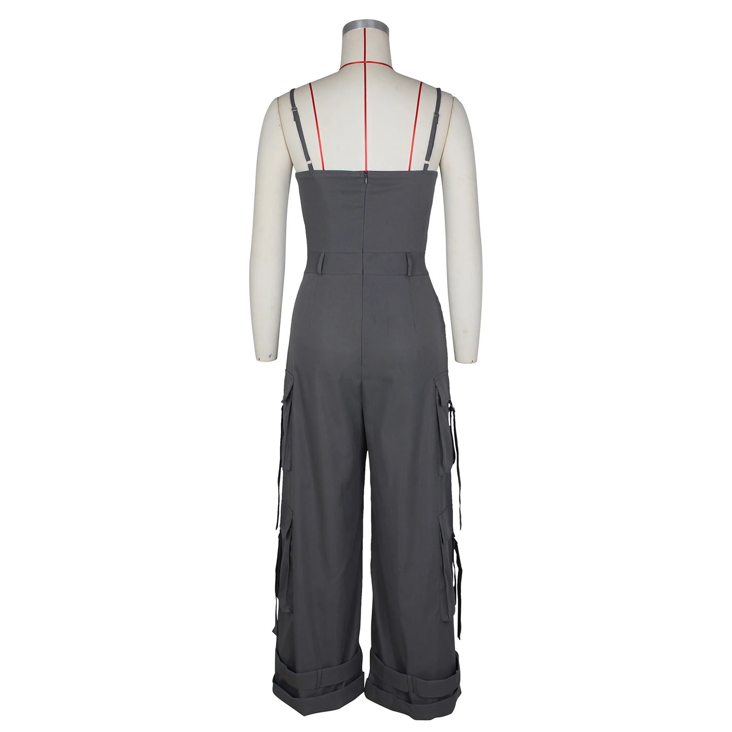 Women's Clothing 2025 Spring Summer New Sexy Sleeveless Solid Color Casual Multi Pocket Workwear Jumpsuit Wide Leg Pants