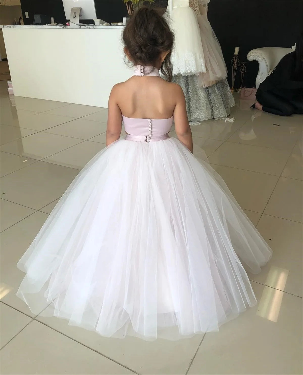White Flower Girl Dresses Special Occasion Dress For Weddings Floor Length Kids Pageant Dress Lace Communion Dress