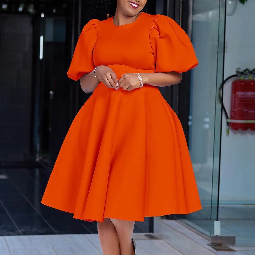 Elegant Party Dresses for Women O Neck Short Sleeve High Waisted A Line Pleated Mid Calf Luxury Birthday Dinner Vestidos Mujer