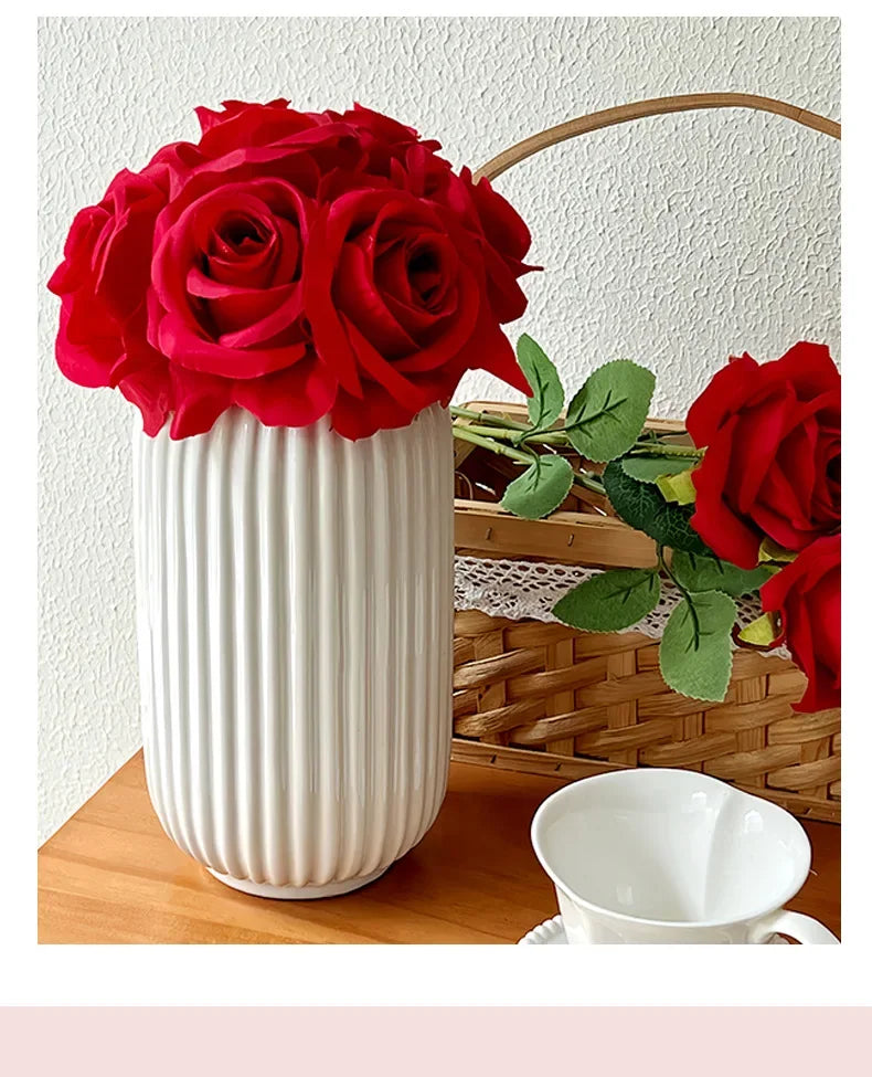 Artificial Roses Velvet Flowers with Long Stem Fake Roses Bouquet DIY for Home Vase Garden Craft Flower Wall Wedding Decoration