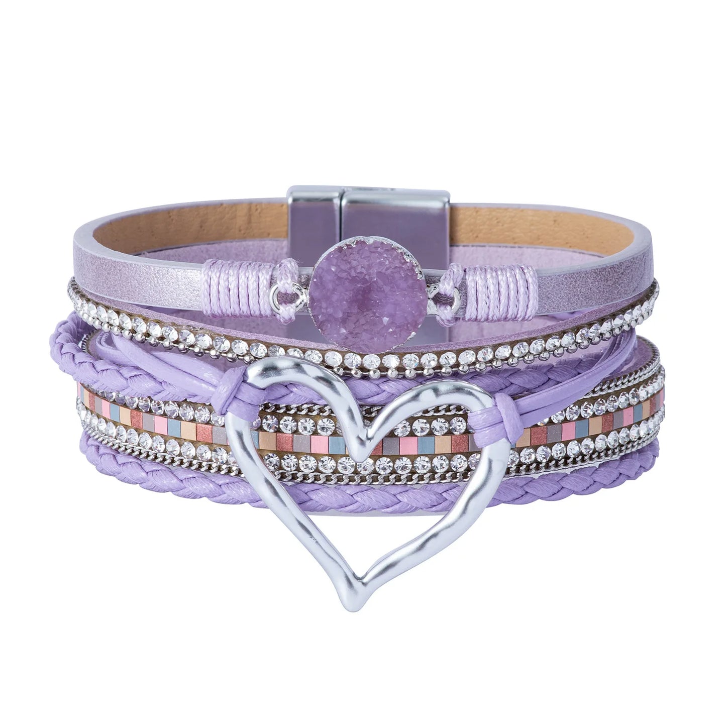 WYBU Love Heart Charm Leather Bracelets For Women Fashion Braided Bangles Multilayer Resin Stone Hollow Leather Wrap Bracelets