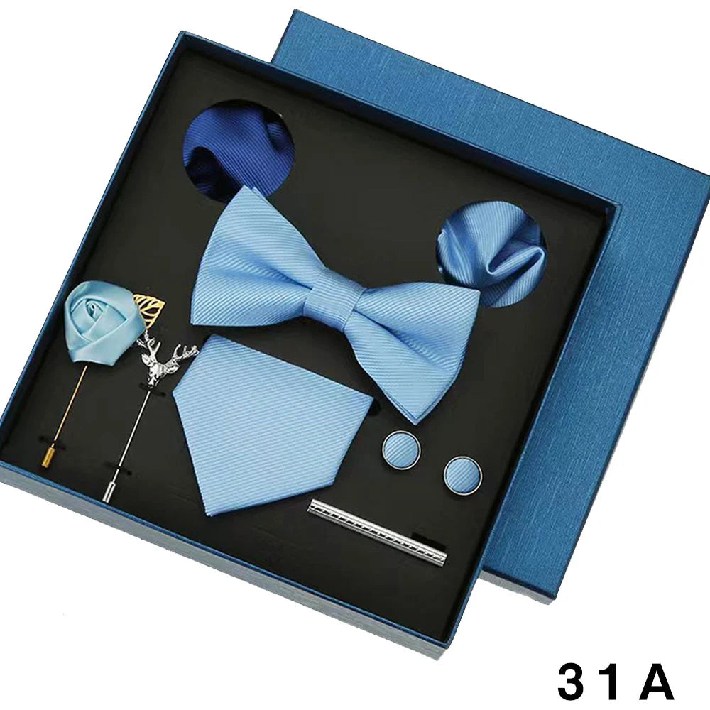 Luxury Tie Set For Men Solid Color Necktie Pocket Square Brooch Cufflinks Gift Box Wedding Business 8pcs Mens Neck Tie Accessory