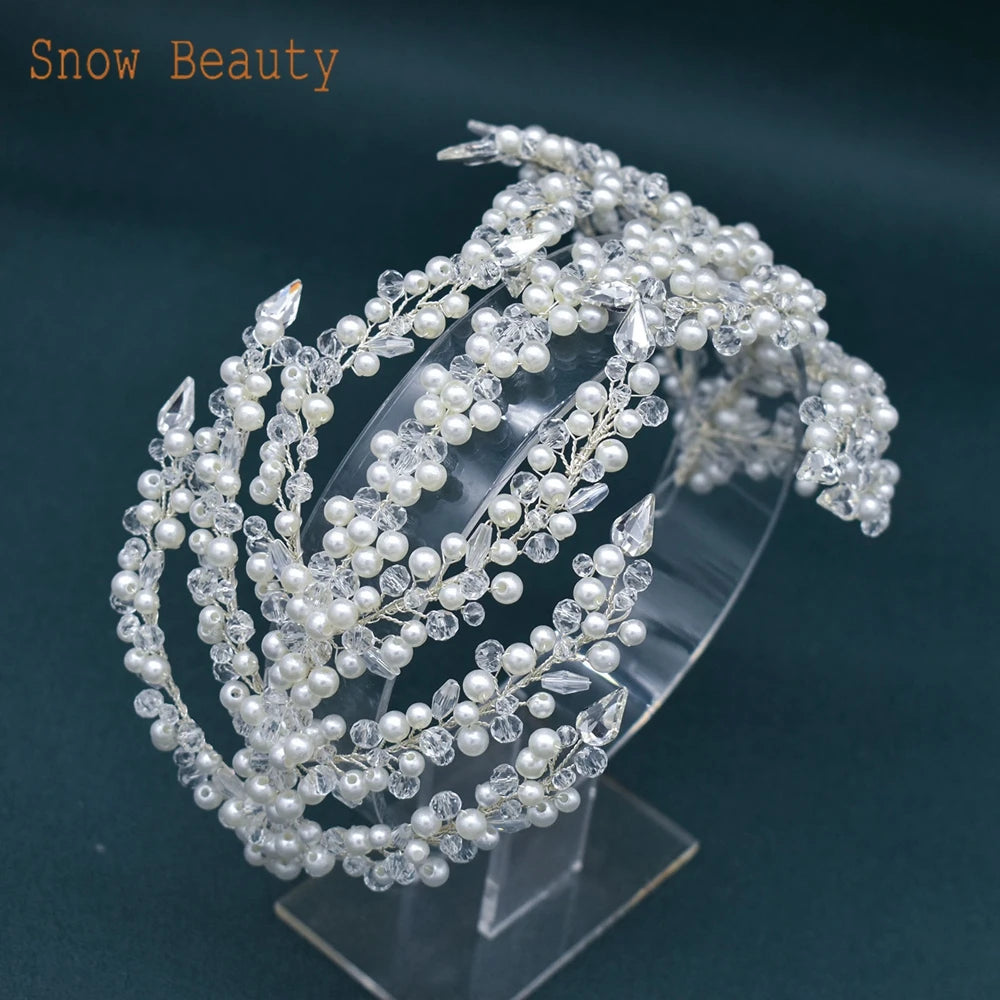 DZ023 Fashion Wedding Headpiece Crystal Pearl Hair Piece 2022 Bridal Tiara Dinner Party Headdress For Women Bride Headwear