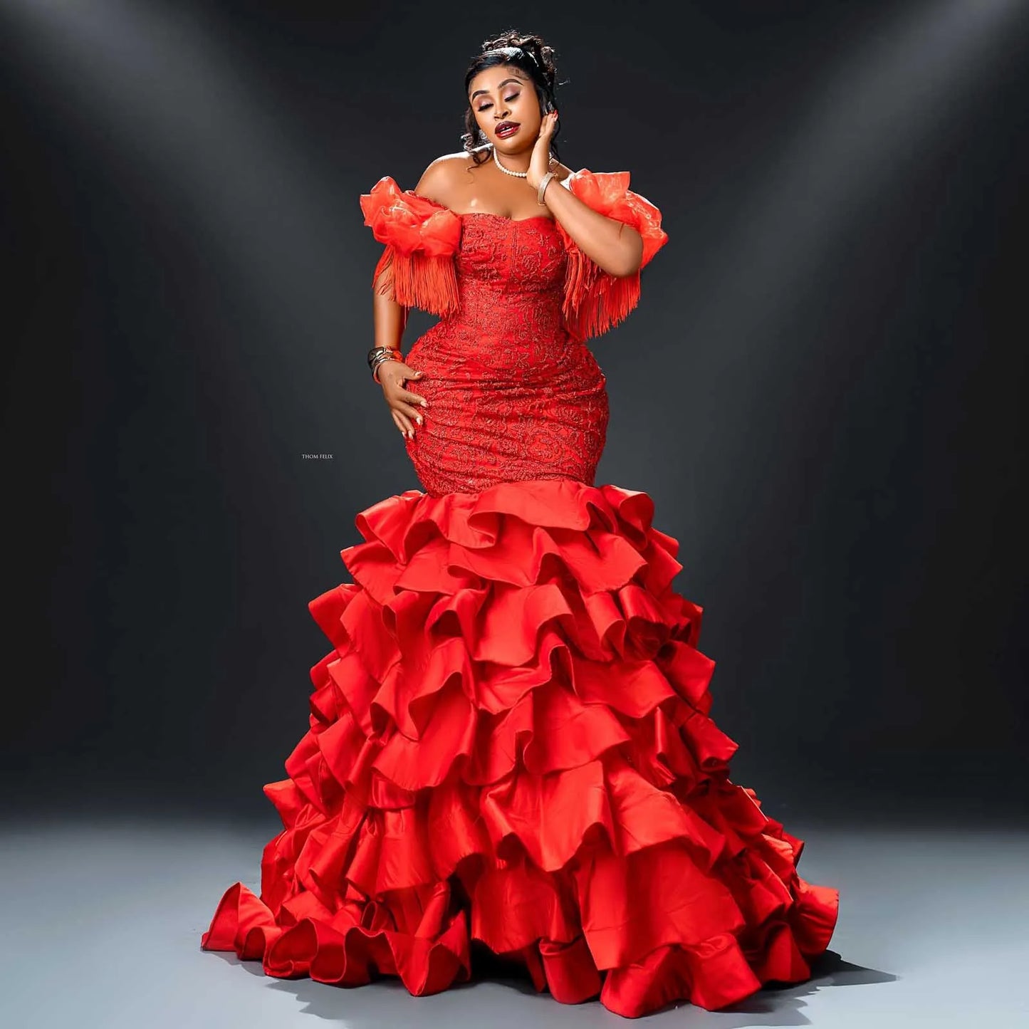 African Traditional Wedding Gown Bridal Photoshoot Dress Luxury Beading Wedding Reception Dresses Aso Ebi Women Birthday Dress