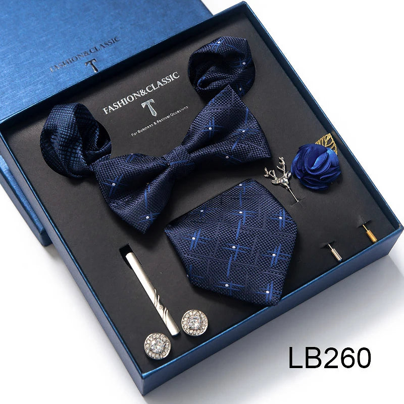 Men's Tie Set Luxury Gift Box Silk Tie Necktie Set 8pcs Inside Packing Festive Present Cravat Pocket Squares Holiday Gift Men