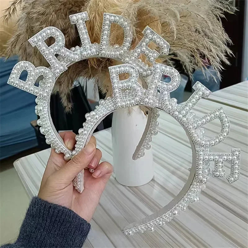 Bride to be Pearl crown tiara veil Bach Bachelorette hen Party Bridal Shower wedding engagement rehearsal dinner Decoration Gift