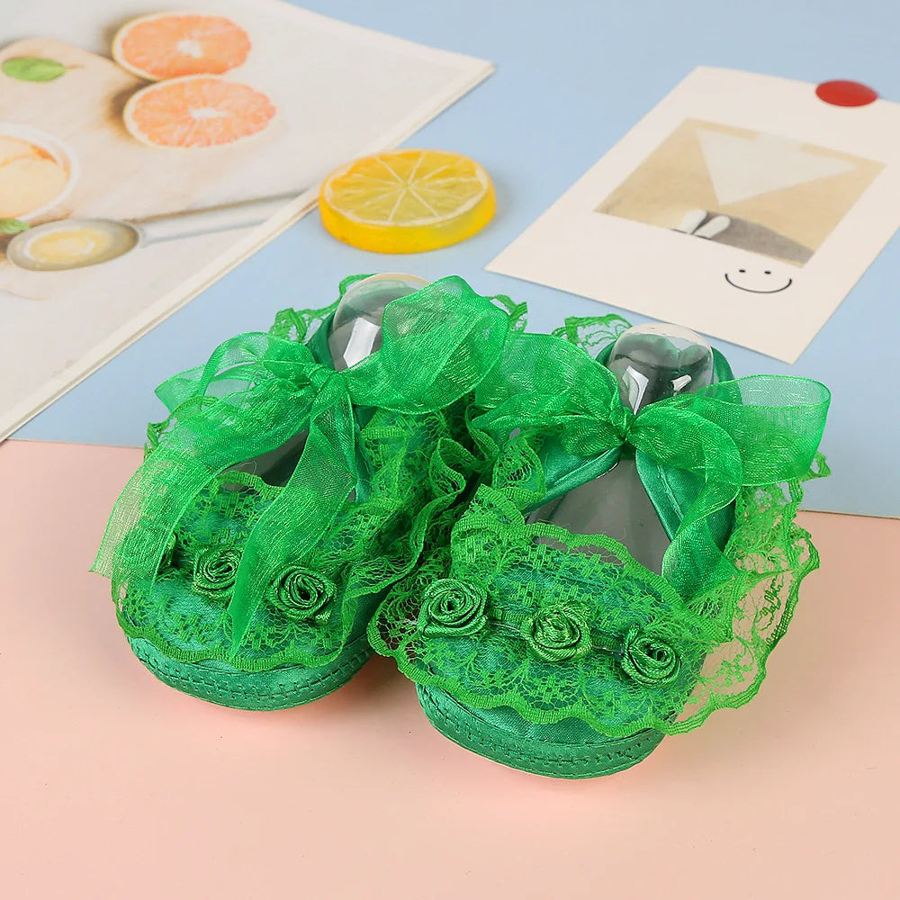 Newborn Princess Soft Sole First Walkers Infant Girls Lace Anti-slip Shoes for Party Wedding Toddler Crib Cotton Prewalker 0-18M