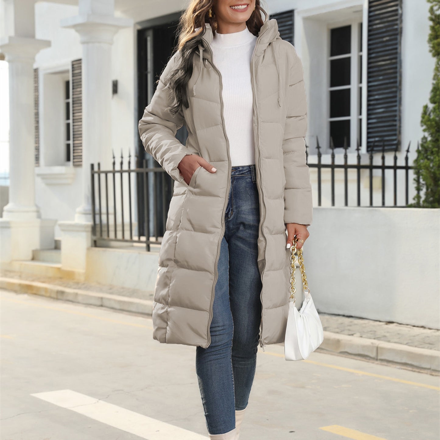 Women's Long Puffer Jacket Winter Warm Quilted Coat Long Sleeve Zip Up Outwear with Hood Casual Outfits Streetwear Autumn