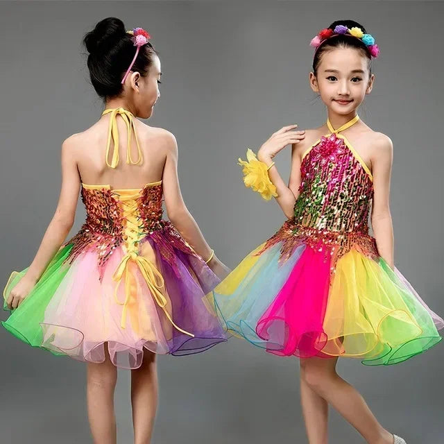 Summer Stage Princess Girls Casual Dresses Sequin Tutu Children Costume Robe Fille Party Baby Clothing Dance Kids Dress Vestidos