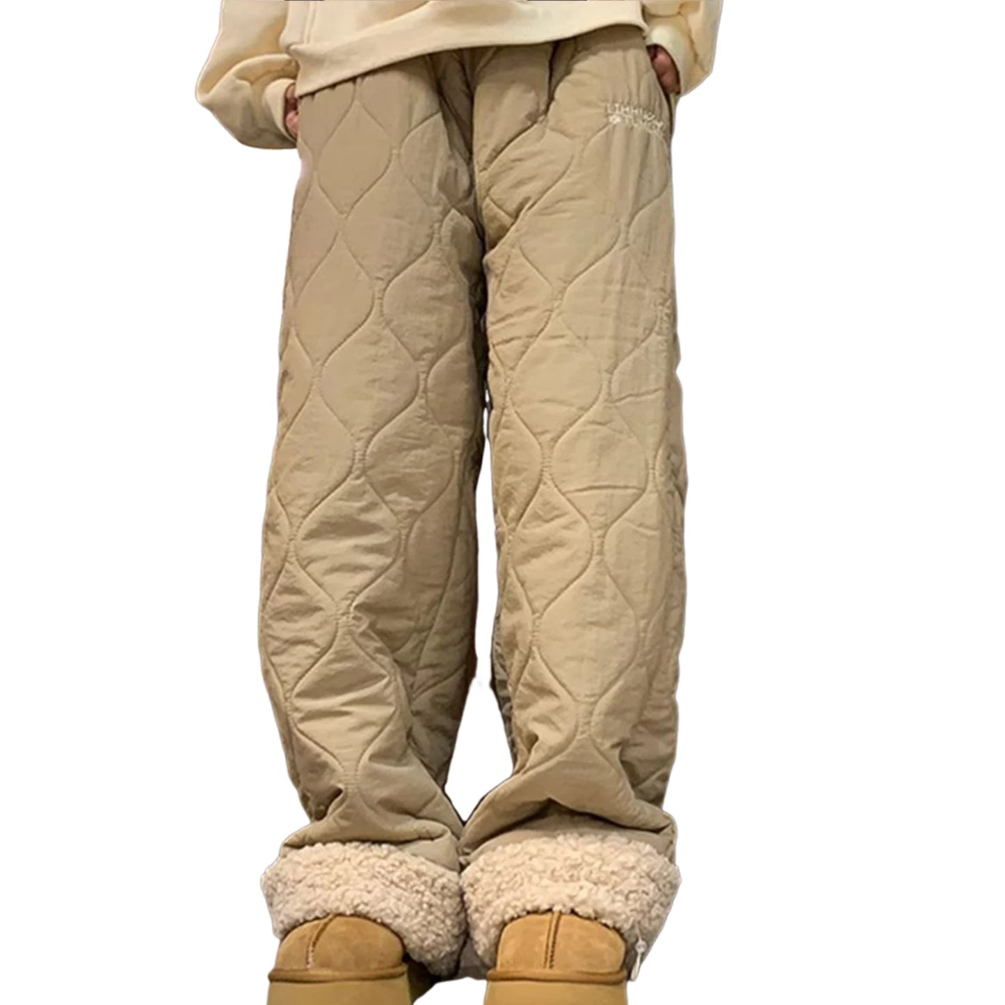 Winter Down Pants Fleeces Lines Windproof Women High Waist Warm Trousers Ultra Warm Water Repellent Loose Trousers 2025