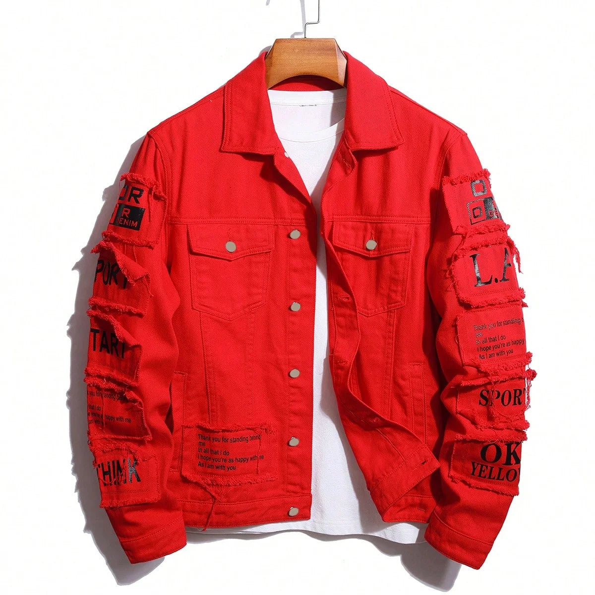 Men's y2k Denim Jacket Jeans Clothing Patches Windbreaker Cotton Stretchy Trucker Jacket for Men Cowboy Letter Designer Fashion
