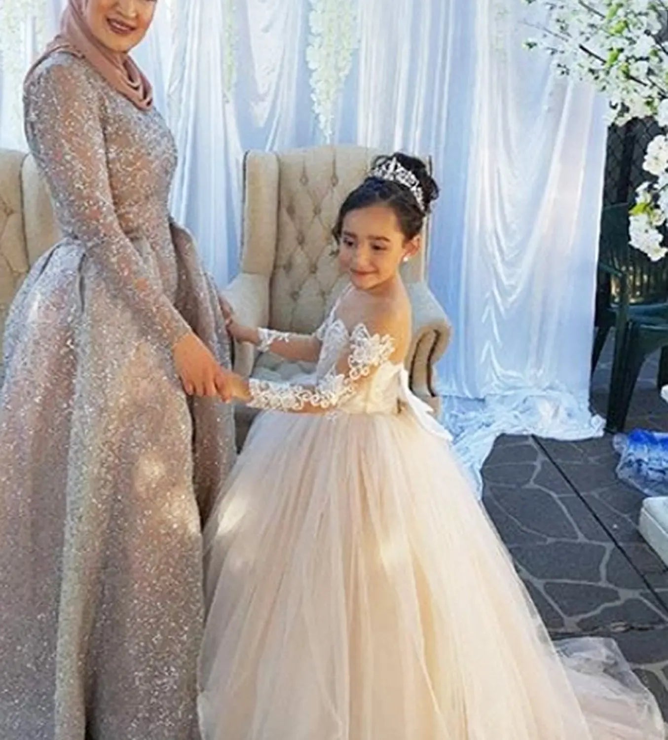 Long Sleeves Flower Girl Dresses for Wedding Junior Bridesmaid Dress Lace First Communion Dress