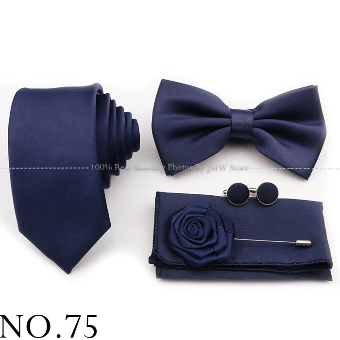 Hot Sale Purple Pink Sage Green Tie Set Polyester Necktie Bowtie Cufflink Brooch For Groom Suit Wedding Cravat Shirt Accessory