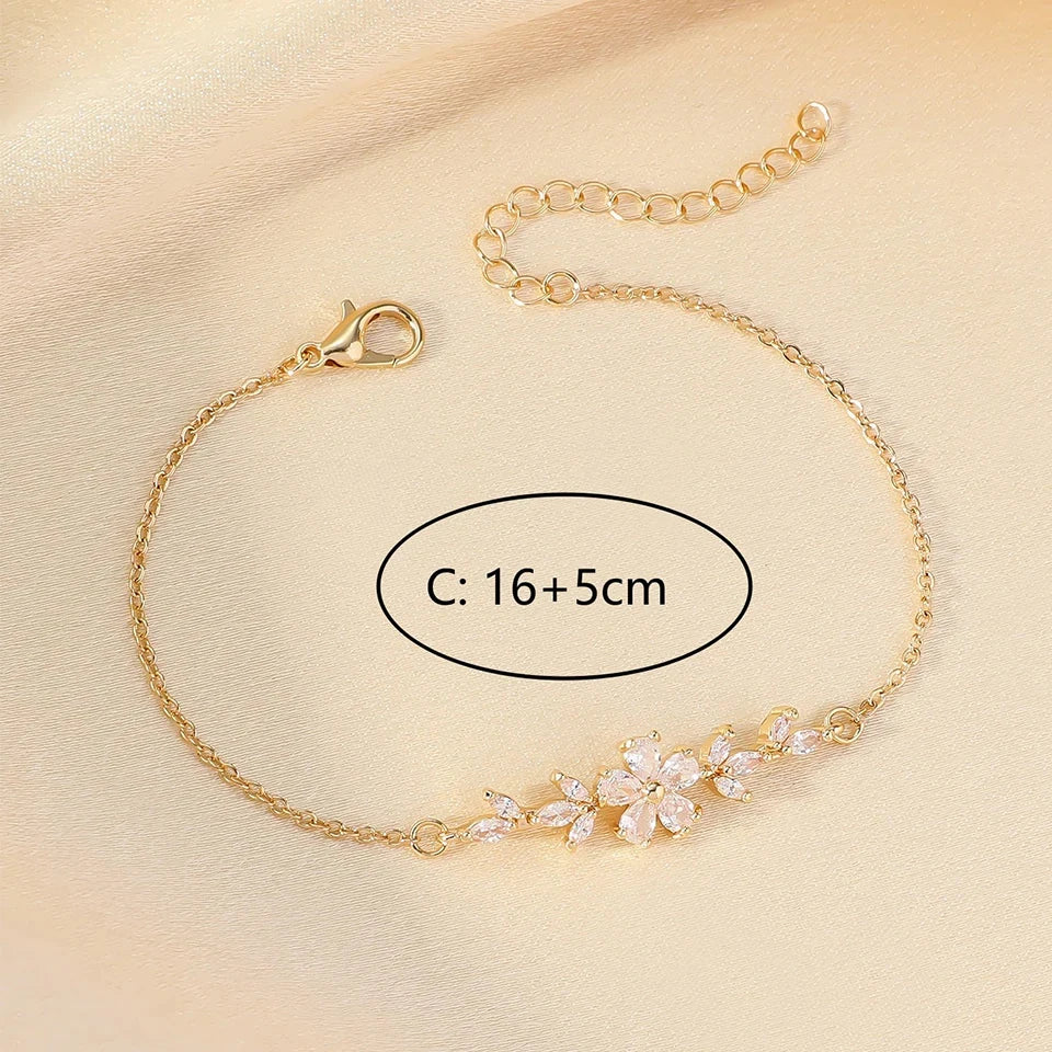 ZAKOL Elegant Zircon Flowers Bracelet For Women Girls Minimalist Charm Gold Color Chain Bracelets Wedding Jewelry