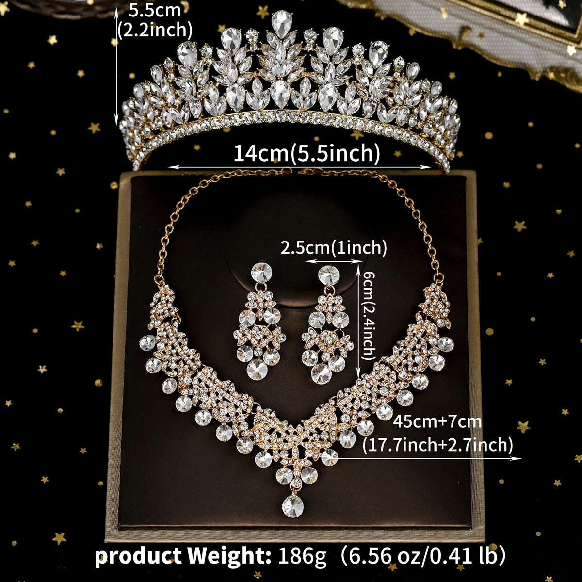 Bridal Wedding Elegant Headpieces Crystal Crown Tiara Classic Earrings & Necklace Set Jewelry Accessories Gifts for Friends
