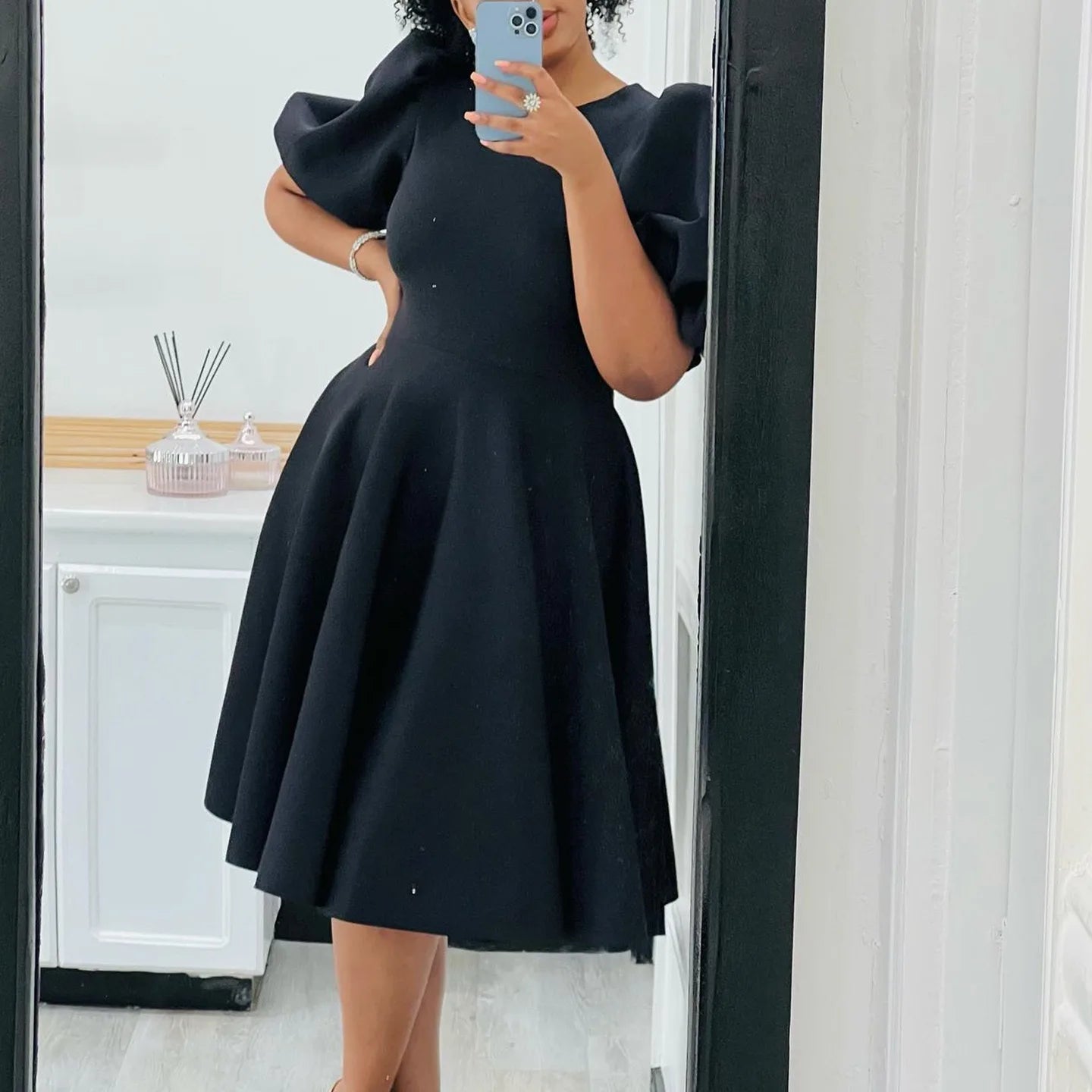 Elegant Party Dresses for Women O Neck Short Sleeve High Waisted A Line Pleated Mid Calf Luxury Birthday Dinner Vestidos Mujer