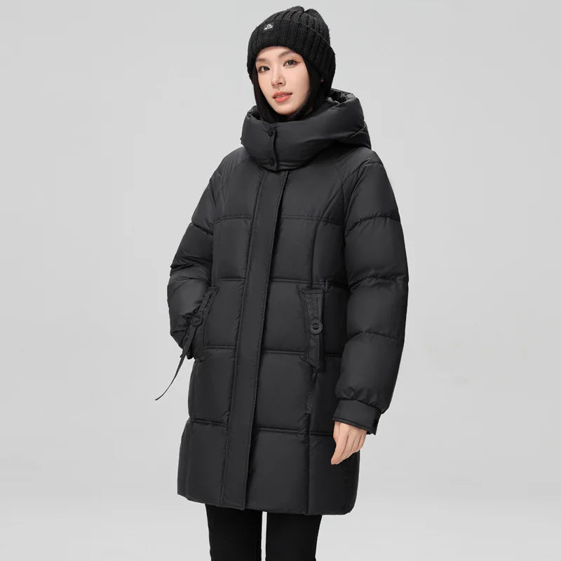 2024 New Winter Women Jacket Mid Long Hooded Parka Cotton Padded Jacket Female Parkas Loose Casual Warm Outwear Snow Wear Coats