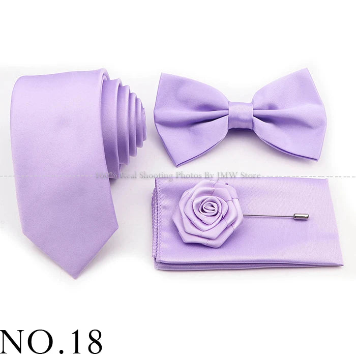 Hot Sale Purple Pink Sage Green Tie Set Polyester Necktie Bowtie Cufflink Brooch For Groom Suit Wedding Cravat Shirt Accessory