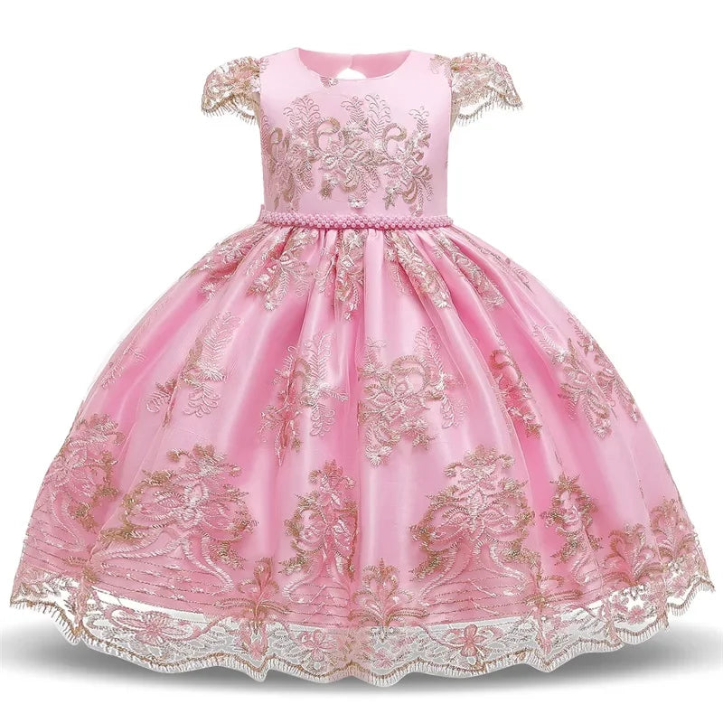 Cute Baby Girls Dress for Party Flower Lace Vintage Girl Dresses for 1-5Yrs Baby Clothes Holiday Kids Snow White Princess Dress