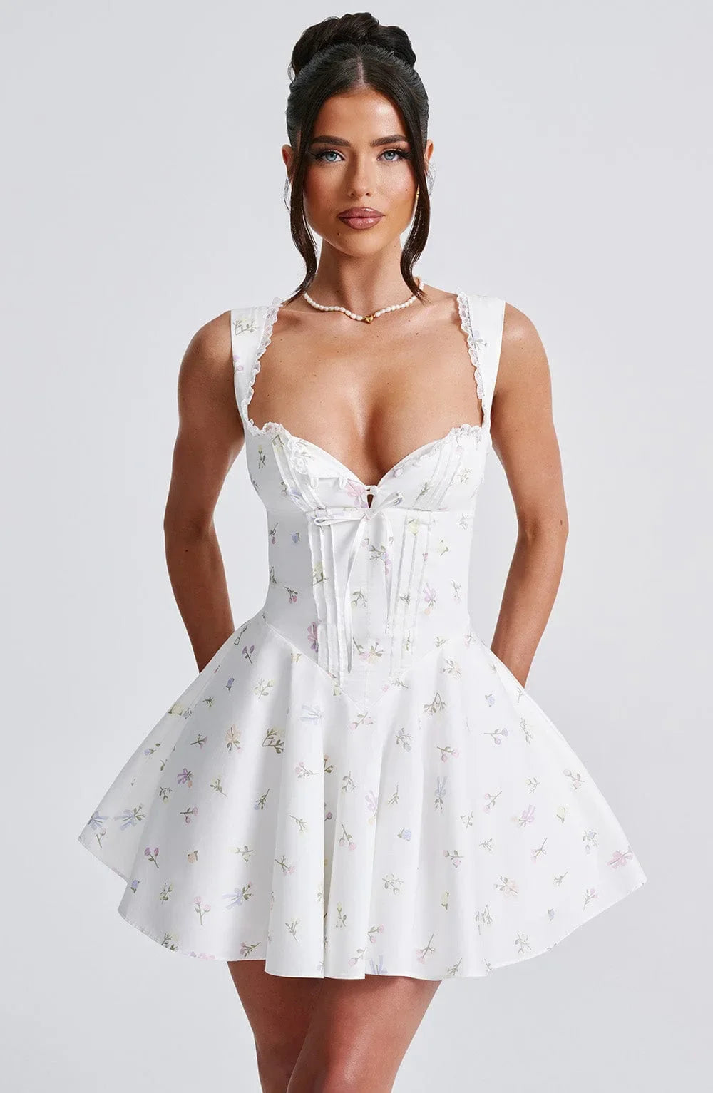 Women's Hot Girl Sweetheart Neck Dress Sexy Lace Splicing A-Line Dress 2025 Spring Summer Female Sweet Girl Solid Color Dress