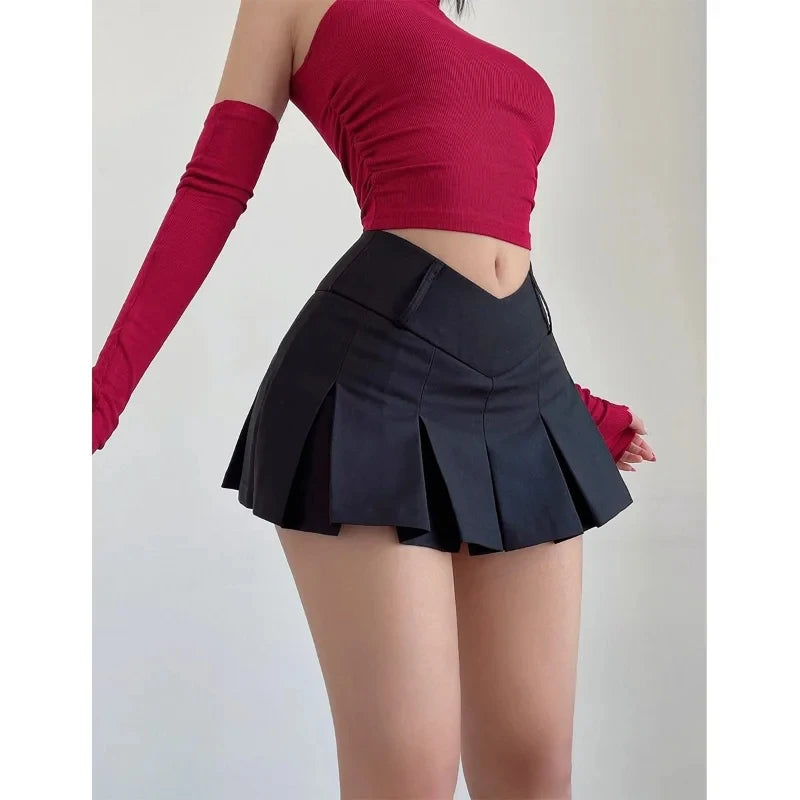 2024 Autumn Cute Aesthetic Y2k Micro Skirts High Waist Harajuku Streetwear Mini Skirt Sexy A-line V Waist Design Pleated Skirts