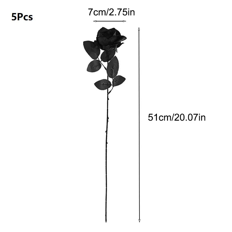 5Pcs Silk Black Rose Artificial Flower Fake Flower Bouquet For Wedding Party Decoration Home Decoration Garden Accessories