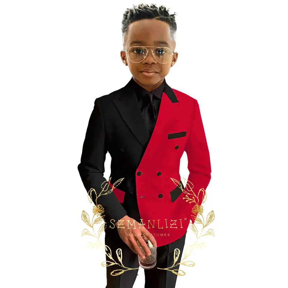 Boys Suits Double Breasted Blazer 2-piece Set Colorblock Jacket Pants Wedding Kids Tuxedo Custom 2-16 Years Old Clothes Suit