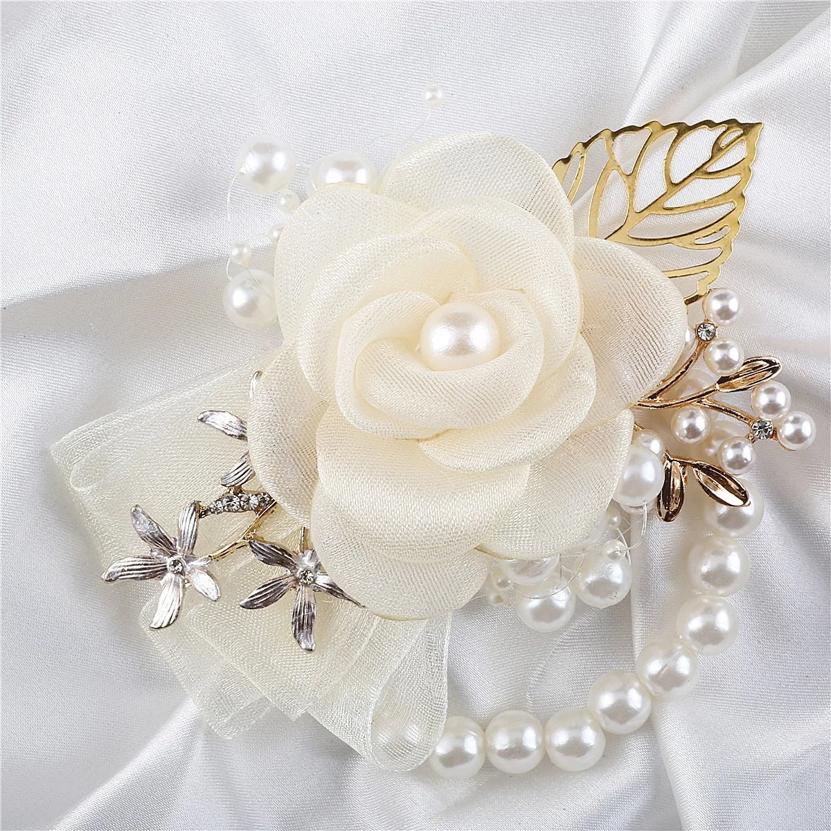 Artifical Rose Flowers Pearl Beaded Wrist Flower Ivory Flowers Bridesmaid Mensuit Marriage Wedding Accessories