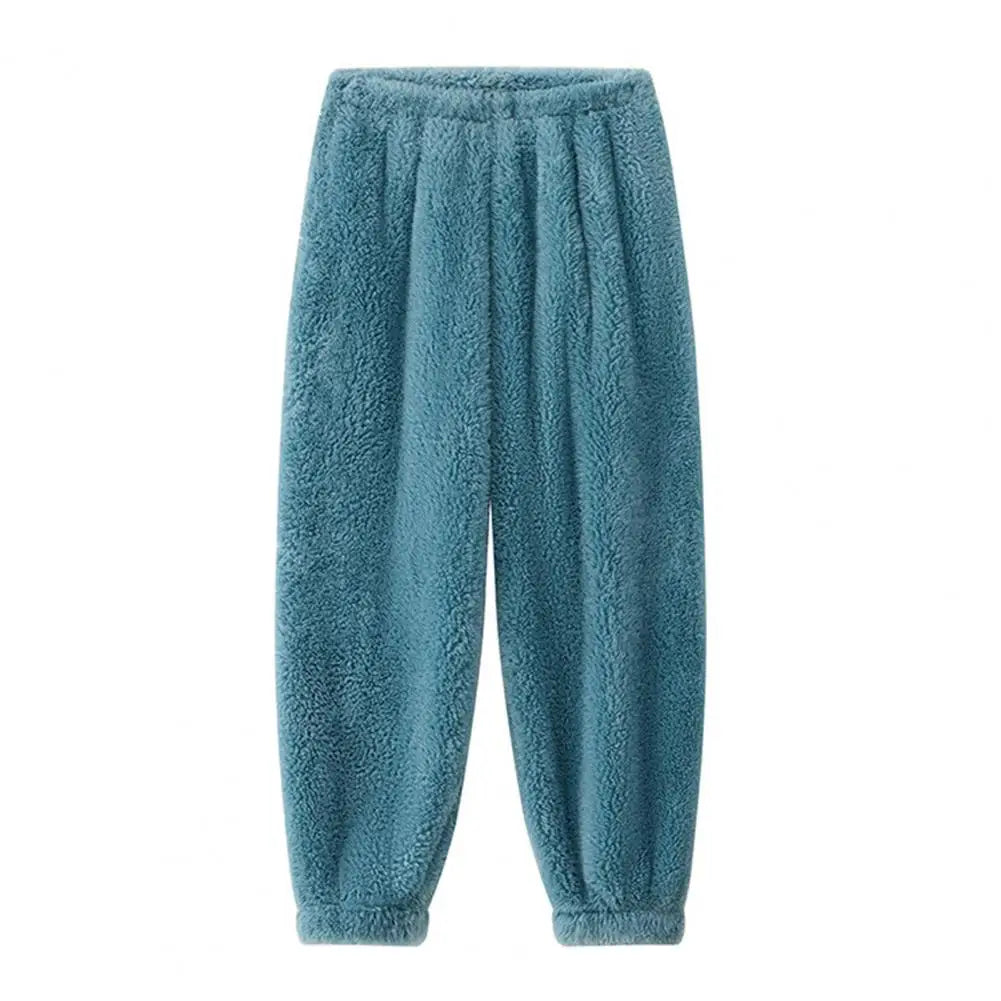 Home Wear Trousers Loose Fit Pajamas Cozy Winter Pants with Plush Elastic Waist Leg-binding Design Solid Color Lounge Bottoms