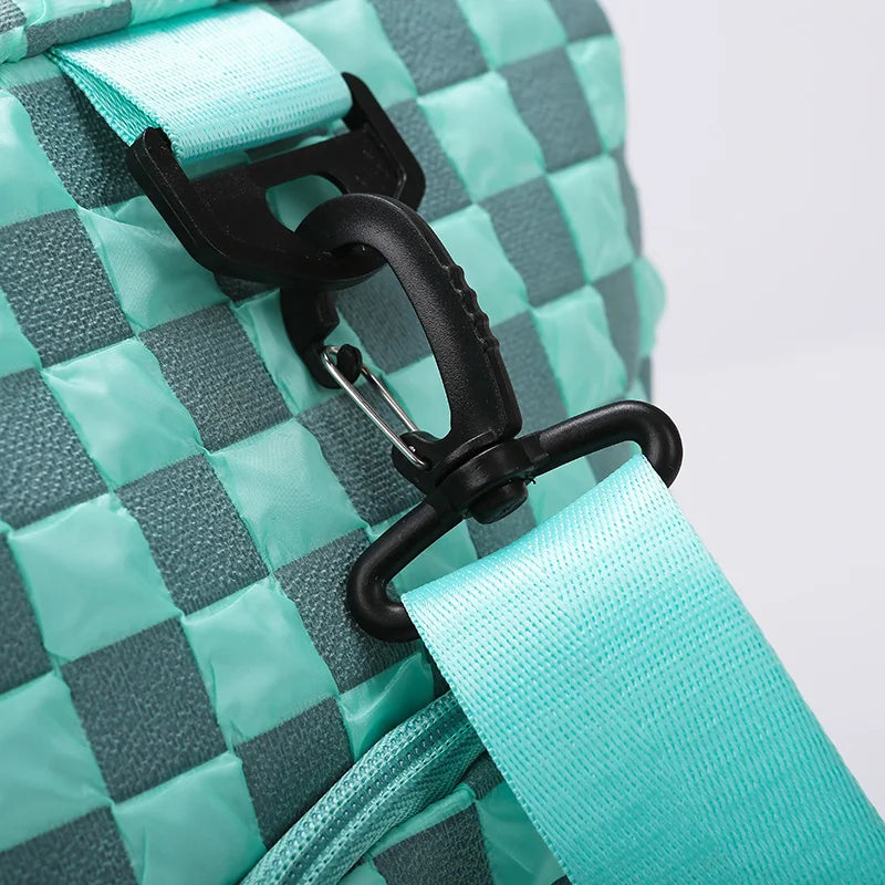 Fashion Large Capacity Checkerboard Pattern Duffle Handbag, Lightweight Travel Luggage Storage Bag, Portable Sports Fitness Bag