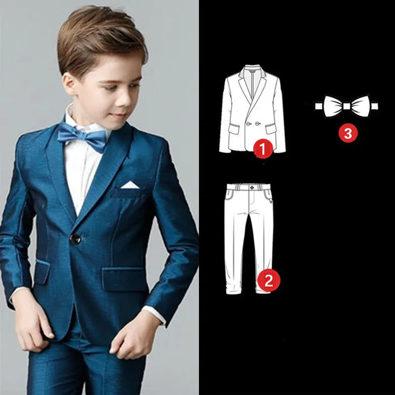Kids Boys White Blazer Vest Pants 3PCS Set Children Baptism Wedding Prom Suit Baby Boy Elegant Dress Teenager Party Costume