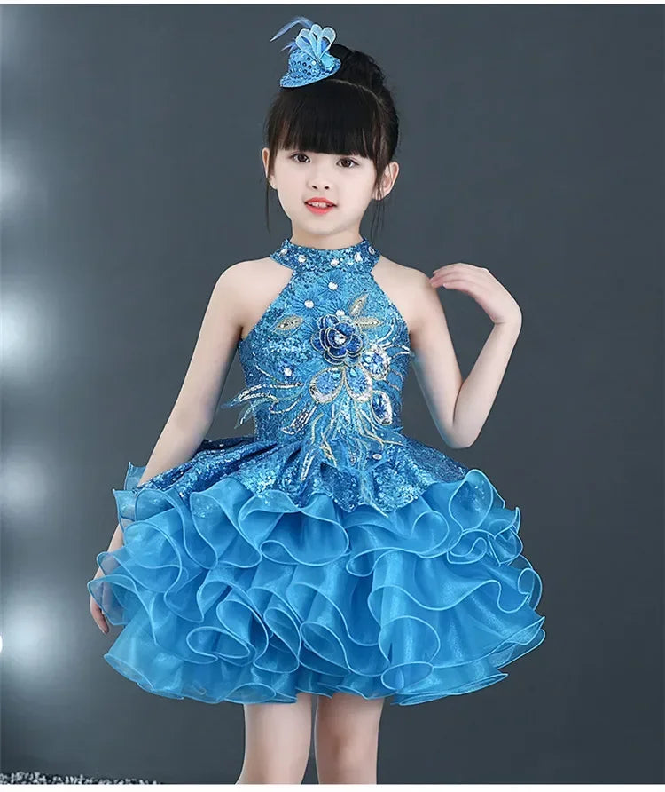 Summer Stage Princess Girls Casual Dresses Sequin Tutu Children Costume Robe Fille Party Baby Clothing Dance Kids Dress Vestidos