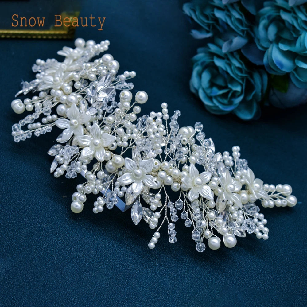 DZ023 Fashion Wedding Headpiece Crystal Pearl Hair Piece 2022 Bridal Tiara Dinner Party Headdress For Women Bride Headwear