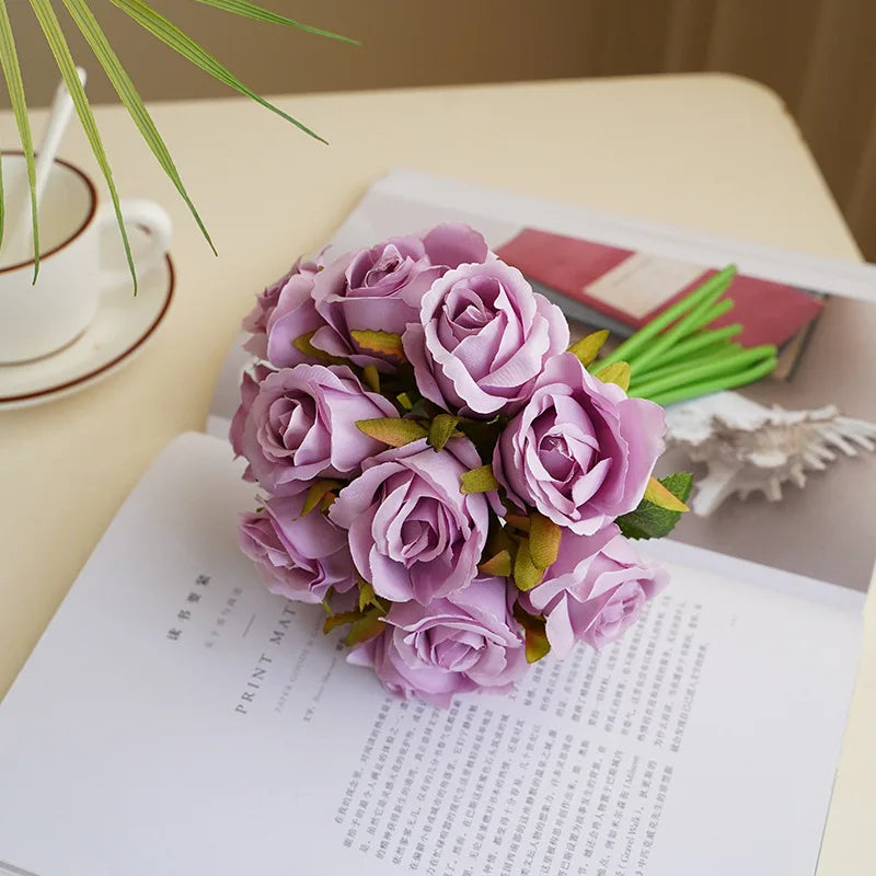 10 Inch Artificial Rose Bridal Bouquet Wedding Handheld Flowers Home Decor Floral Arrangement