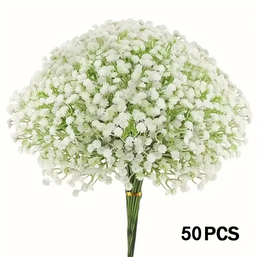 50pcs Artificial Baby's Breath Flowers Real Touch Gypsophila Suitable For Wedding Bride Engagement Home Ornament Room Decoration