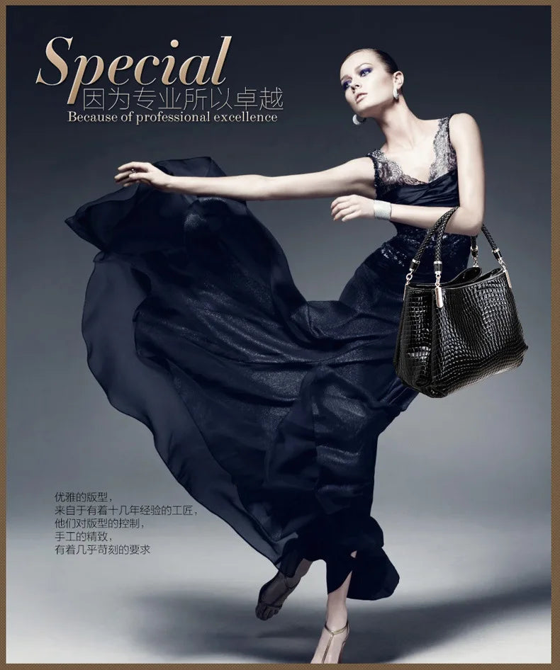 Classic Stone Texture Top-Handle Bag with Crocodile Print Elegant Shoulder Bag for Sophisticated Women in Europe and America